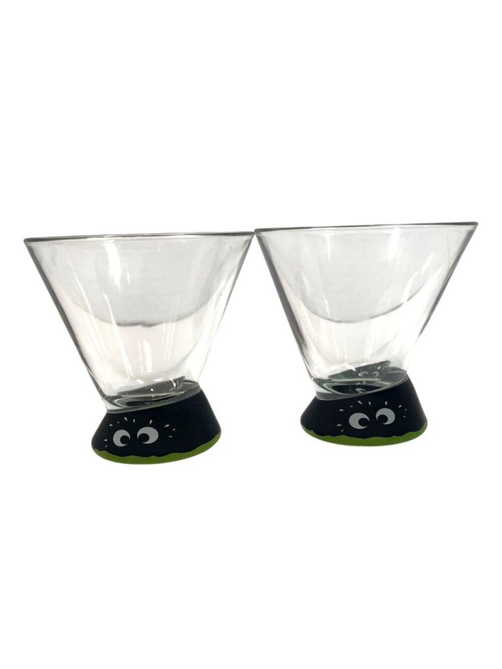 Set Of 2 Clear Glass Monster-Themed Shot Glasses with Black and Green Base Desig